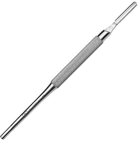 May Skalpellhalter Figur 3 runder Griff Edelstahl | Robuster Skalpellhalter (Nr. 3) aus rostfreiem Edelstahl. Runder Griff, passgenau für Klingen der Formen 10 bis 15.
