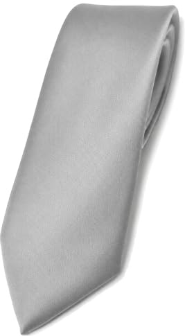 TigerTie schmale Satin-Krawatte grau hellgrau silber einfarbig, 150 x 6 cm