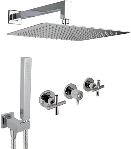 PaulGurkes Regendusche 30cm unterputz mit Wandarm Komplett Set Messing Regenbrause Kopfbrause Rainshower Duschtempel Kreuzgriff Design Wandmontage Luxusdusche Duschsystem Duschset