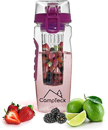 CampTeck U4685 1 Liter 1000ml Flasche Obst Schorren Infuser Wasserflasche (BPA-freier Tritan Kunststoff) mit auslaufsicherem Deckel, Verschluss und Tragegriff - Violett
