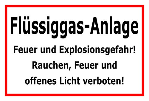 Melis-Folienwerkstatt Schild Flüssiggas-Anlage - Feuer Explosionsgefahr – 30x20 cm – 3mm Aluverbund – mehrere Größen/Materialien