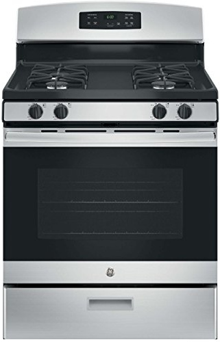 GE 30-Inch Freestanding Gas Range with 13,000 BTU Power Boil Burner, Continuous Grates, Stainless Steel