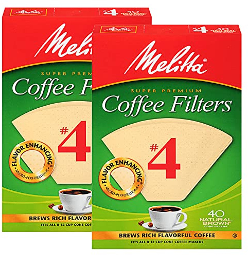 Melitta Cone Coffee Filters with Measure Markings No. 4 White 40 Count Pack of 2 (80 Filters Total)