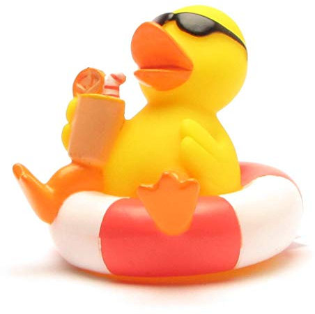 Duckshop I Badeente im Schwimmreif I Quietscheente I Quietscheentchen L: 8 cm I Spielzeug für Babies und Kinder I Badespielzeug für die Badewanne I Geschenk für Urlauber