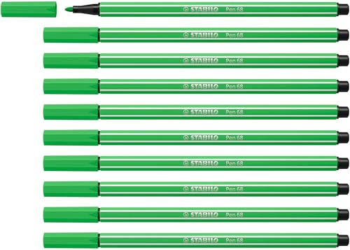 STABILO - Rotulador premium - Pen 68 - Pack de 10 - verde hoja