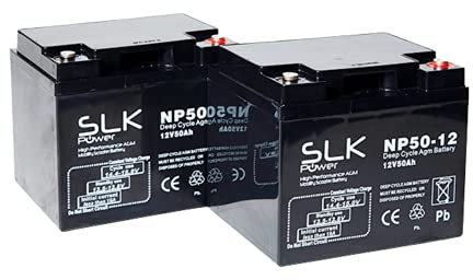SLK Power Mobility Scooter AGM Battery Pair of 2 x 12v 50ah Reliable And long Lasting Replacement Batteries For Electric Scooters And Wheelchairs