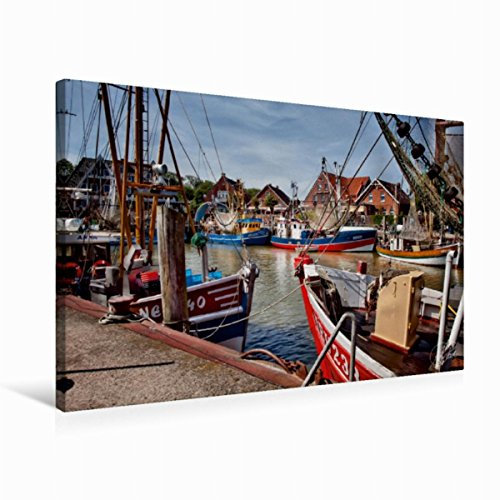 CALVENDO Toile Textile de qualité supérieure de 75 x 50 cm - dans Le Port de Neuharlingersiel - Tableau sur châssis - Image sur Toile véritable Port de Peter Roder Natur Naturel