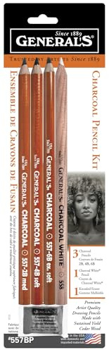 General Pencil 321742 557BP Kit di matite al carboncino con gomma da cancellare, da 0,3 cm altezza x 7 cm larghezza x 24,8 cm lunghezza, confezione da 5