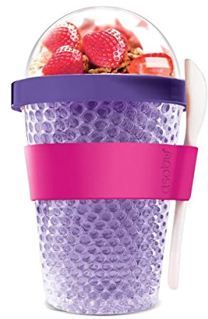 ASOBU Contenant de Gel congélateur à Double paroi pour yogourt et céréales avec cuillère 13 onces CY2GO Purple