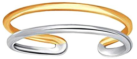 Verstellbarer Zehenring aus Weiß- und Gelbgold, Doppelstabmanschette, Metall, Kein Edelstein