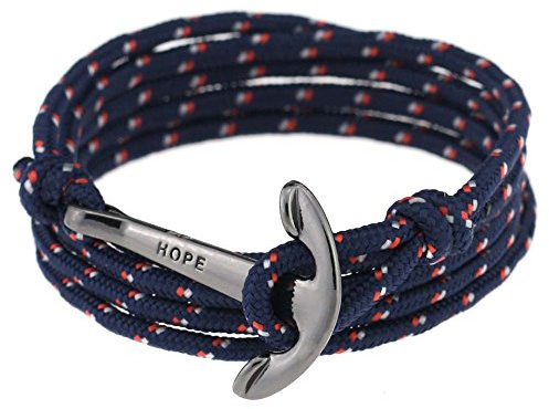 lauhonmin Men Adjustable Nautical Anchor Wrap Cuff Bracelets Twining Weave Nylon Rope Punk DIY Sailing - (Deep Sea)
