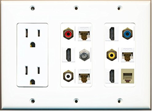RiteAV (3 Gang) 15 A Outlet 3 HDMI Coaxial 3 CAT6 RCA rojo azul blanco amarillo teléfono placa de pared