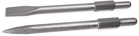 XtremepowerUS 2-Pieces 1-1/8 Hex Point and Flat Concrete Chisels for Electric Demolition Jack Hammer Bit Point Chisel Demolition Concrete Breaker