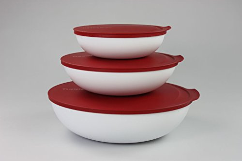 TUPPERWARE Allegra 3,5 L+1,5 L+740 ml rot-weiß Schale Schüssel Servierschalen