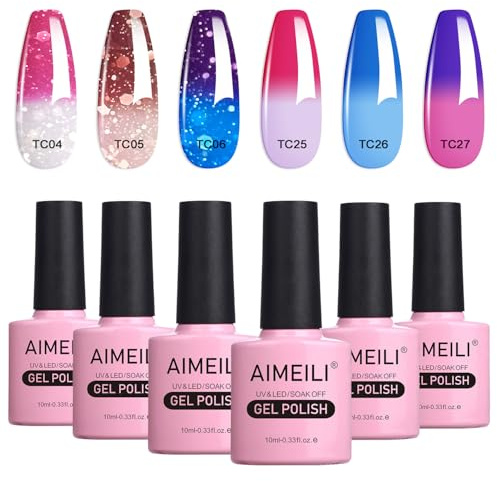 AIMEILI UV LED Thermo Gellack mehrfarbig ablösbarer Temperatur Farbwechsel Nagellack Chameleon Gel Polish Set Kit - 6 x 10ml - Set Nummer 14