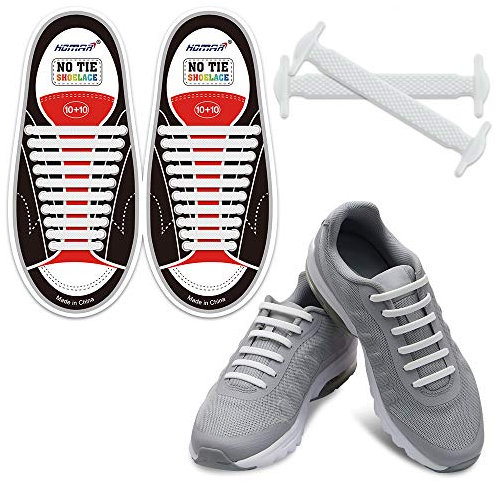 Homar No Tie Lacci per bambini e adulti - Impermeabile in silicone elastico piatto Laces Athletic, per scarpe da corsa, per Sneakerboots bordo e casual, con multicolore (Adult Size White)