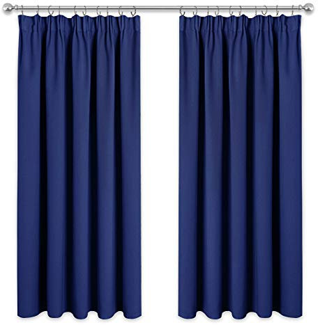 PONY DANCE 72 Drop Blackout Thermal Curtains - Nursery Pencil Pleat Drapes Premium Room Darkening Blue Curtain Draperies for Bedroom Energy Saving, 2 Panels, W66 X L72