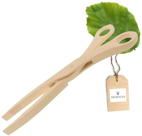 HOFMEISTER® Holz-Schere, aus Europa, hitzebeständig, sicheres Greifen durch Rillen, hygienische Sauerkraut-Zange, Gurkenzange aus Buche, praktische Grillschere, Grillzange, 28 cm