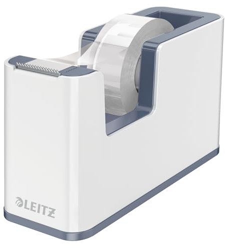 LEITZ WOW Dispenser per nastro adesivo Dual Color, Base Appesantita, Nastro adesivo da 10 mt incluso, Bianco/Grigio, 53641001