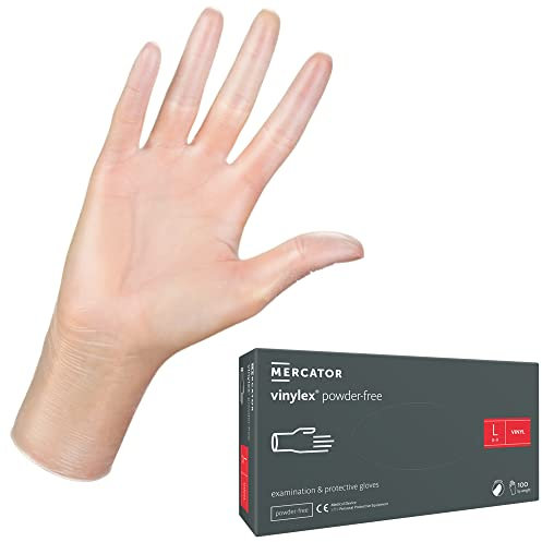 MERCATOR MEDICAL XS XL VINYLEX Puderfrei Einweghandschuhe Latexfrei Glatt Transparent Vinyl-Handschuhe Einmalschutz, Größe:L 100 Stück Rd20018004 L (100er Pack)