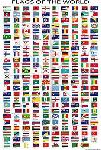 1art1 Flaggen Der Welt XXL Poster Ländernamen Und Hauptstädte, In Englisch Plakat | Bild 120x80 cm
