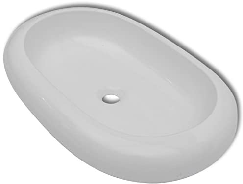 vidaXL Waschbecken Keramik Oval Weiß Waschschale Aufsatzwaschbecken Waschtisch