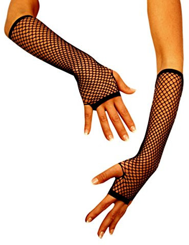 jowiha® Damen Netz Handstulpen Handschuhe lang Damen schwarz one size Halloween Fasching Damen Accessoires