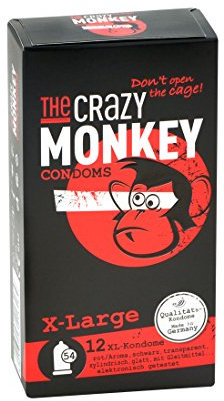 The Crazy Monkey Kondome - X-Large - Kondome mit Erdbeeraroma, schwarze und transparente ohne Aroma in XL Größe - 12 Kondome - Made in Germany