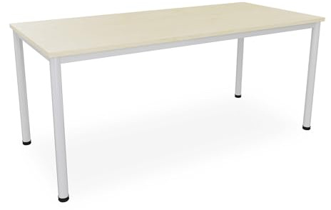 Schreibtisch in verschiedenen Größen und Farben, Konferenztisch graues Metallgestell, Stabiler Besprechungstisch Arbeitstisch, Bürotisch hauseigene Fertigung (B: 180 cm x T: 80 cm, Ahorn)