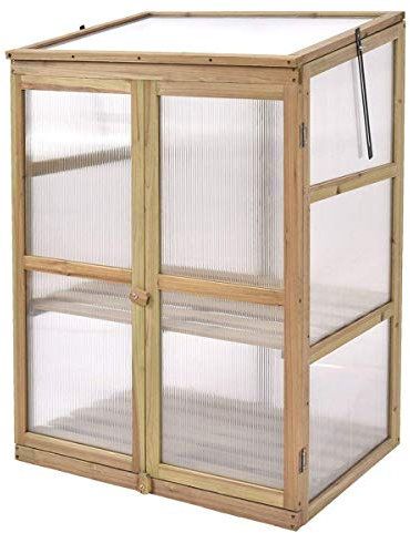 Giantex Jardin Portable en bois Serre froide relief Fleur Pot de fleurs protection 30.0X22.4X42.9