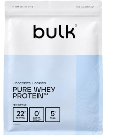 Bulk Pure Whey Proteína en Polvo, Galletas de Chocolate, 2.5kg | 22g Proteína y 5g BCAA por ración, Batido de Whey Concentrado, Bajo en azúcar