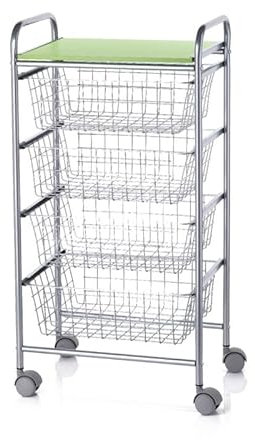 DON HIERRO - Carrito verdulero GREEN, 4 cestas de gran capacidad, Gris aluminio - Verde pistacho-