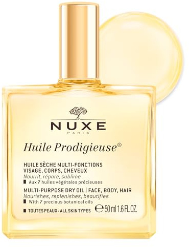 NUXE Huile Prodigieuse Multi-Purpose Dry Oil with 7 Botanical Oils for Radiant Glow and Hydration for Face, Body & Hair, 1.6 Fl Oz