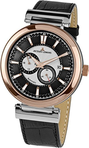 JACQUES LEMANS Herren-Armbanduhr XL Classic Analog Automatik Leder 1-1730B