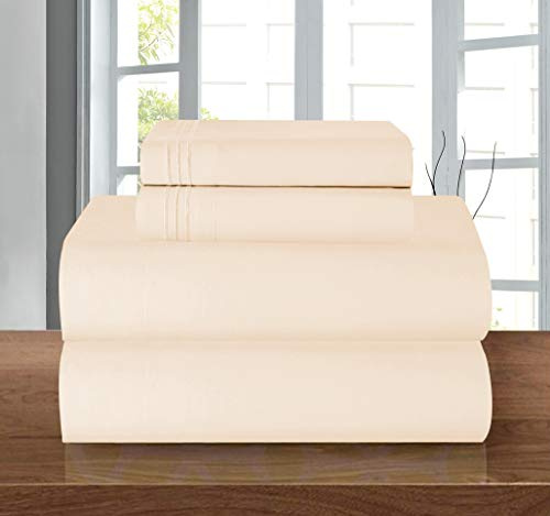 Elegant Comfort Luxury 1500 Premium Hotel Quality Microfiber 4-Piece Sheet Set - Wrinkle Resistant, All Around Elastic Fitted Sheet, Deep Pocket up to 16, Queen, Cream