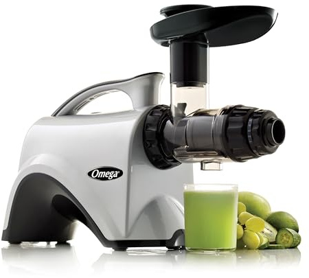 Omega NC800HDS Cold Press Juicer Machine, Vegetable and Fruit Juice Extractor and Nutrition System, Dual-Stage Slow Masticating Juicer, 150 W, Manual, Silver