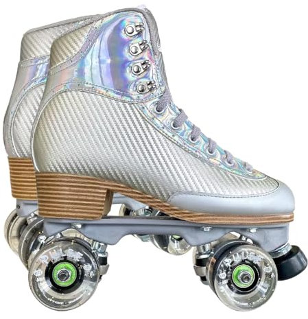 Jackson Ultima Vibe Tan Sohle, Nylonplatte, transparente Glitzer-Lite-Räder/Silber/Vibe/Damen, Größe 43