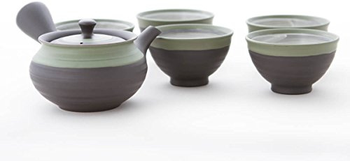 Ukou Japanisches Tee-Service 6-teilig, Tee-Kanne Kyusu 5 Schalen Tokoname Integriertes Tee-Sieb Edelstahl Geschenk-BO