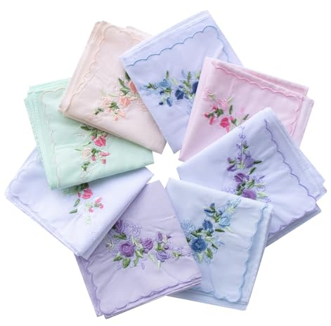 La closure Vintage Floral Cotton Embroidered Ladies Handkerchiefs 6PCS