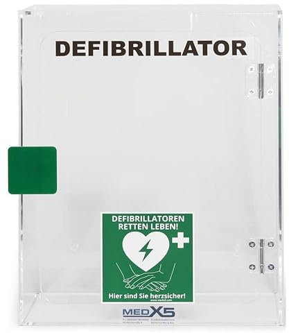 MedX5 Teca per Defibrillatore, Armadietto per Defibrillatori, Uso Interno con Allarme (95db), Adatto a tutti i Defibrillatori, Made in Germany
