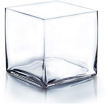 WGV Cube Glass Vase, Candle Holder, 8x8x8, Clear Elegant Floral Accent Container Planter Terrarium Storage for Wedding Party Ceremony Event Office Home Decor, 1 Piece