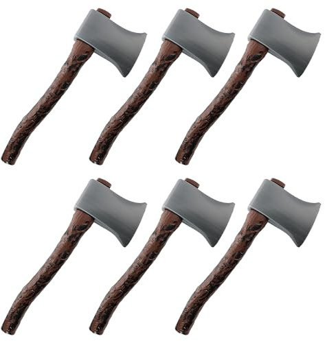 Woodsman yxa tillbehör – paket med 6 – plastyxrekvisita med trähandtag – perfekt falsk yxa för halloween och bok maskeradrekvisita