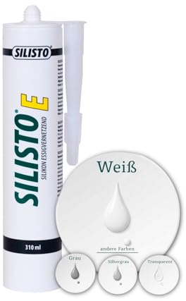 SILISTO - Sanitär Silikon essigvernetzend, 310ml Kartusche, Farbe Weiss - zum Abdichten - Für Bad, Küche, Kühlräume -Anti feuchtigkeit und hitzebeständig