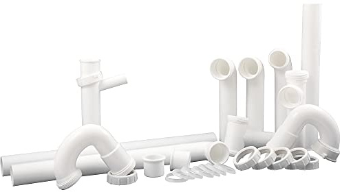 Waxman PlumbCraft 27-Piece Complete Kitchen Sink Drain Repair Kit 7027010N, Various Kitchen Drain Pipes for Repairs to Problem Areas, Drain Assembly for Multiple Sink Pipe Options