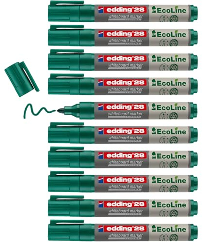 edding 28 Ecoline Whiteboardmarker - grün - 10 Whiteboard Stifte - Rundspitze 1,5-3 mm - Boardmarker abwischbar - Whiteboard, Flipchart, Magnettafel, Pinnwand, Memoboard - Sketchnotes - nachfüllbar