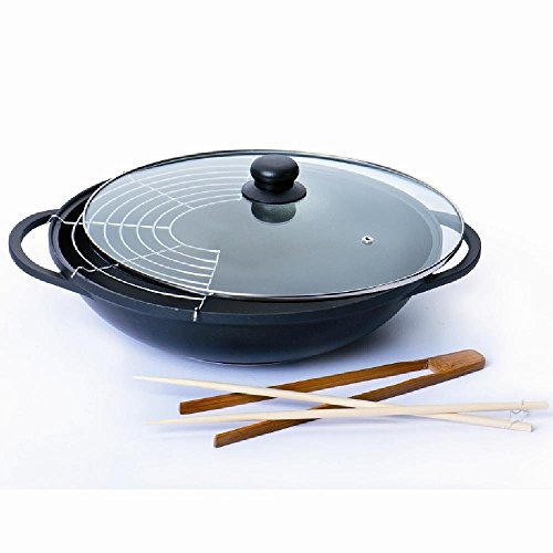 Aluguss Wok Leipzig mit Glasdeckel und Zubehör, Ø 36 cm, Schwarz