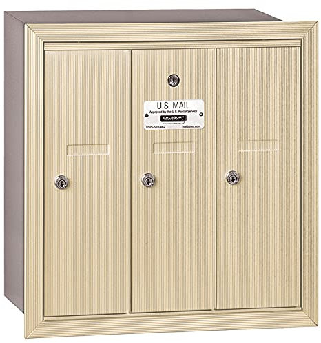 Salsbury Industries 3503SRP Recessed Mounted Vertical Mailbox with Master Commercial Lock with Private Access and 3 Doors, Sandstone