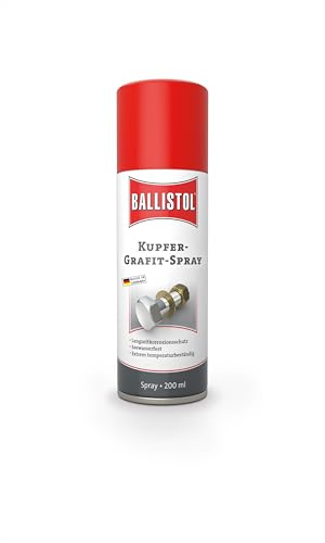 BALLISTOL 25200 Kupfer-Grafit 200ml Spray – Montage-Spray – Schutz gegen Korrosion, Verschleiß und Festfressen, farblos | Kupfer-Grafit, Schutz gegen Korrosion, Verschleiß und Festfressen, gegen Salzwasser, für Industrie und Handwerk