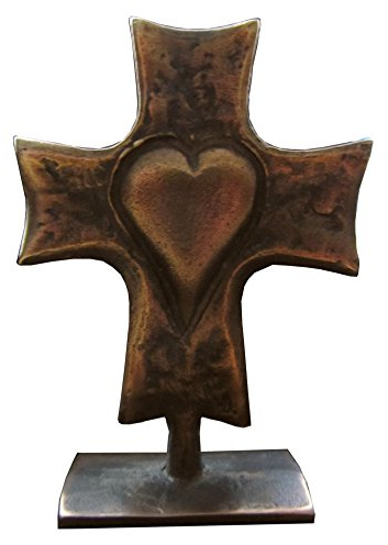 Wilde Stehkreuz Herz Bronze Kreuz 9,5 cm Kommunion