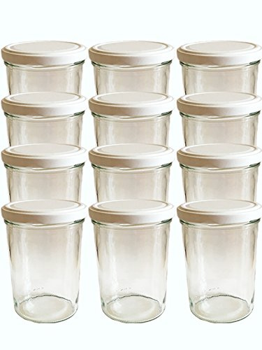 hocz 36er Set Sturzgläser 435 ml incl. Deckel Deckelfarbe Weiß To 82 Drehverschluss Marmeladenglas Einmachglas Einweckglas Sturzglas